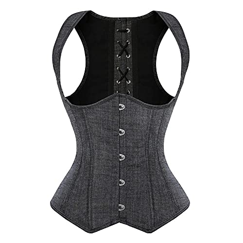 Corset Corsé Mujer Underbust Corset Women S Denim Tight Lace Up Deshuesado Cowgirl Corsets Correas Chaleco Steampunk Tallas Grandes Fiesta De Baile Bustier Costume-S