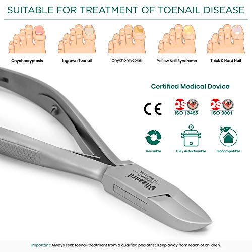 Cortauñas Cóncavo de Propósito General - Instrumento de Podología Profesional con Mangos a Cuadros - 14.5cm de Acero Inoxidable Alemán - Aprobación CE con Aparador de Uñas Gratis