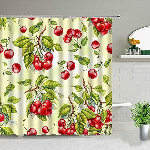 Cortina de Ducha con patrón de Naranja Amarillo Fruta exótica Flor de limón Hoja Verde mampara de baño Cortina Impermeable S.15 200x200cm