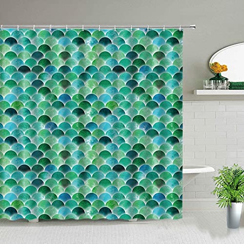 Cortina de Ducha de baño Impermeable decoración de bañera geométrica Cortina de Ducha de Tela con Estampado de Escamas de Pescado Negro S.2 150x180cm