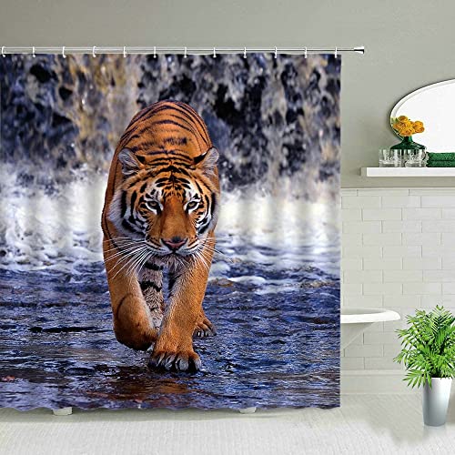 Cortina de Ducha de Leopardo Africano Liger con Estampado de Animales Salvajes, bañera de baño, Regalo para el hogar, Cortina Impermeable S.1 200x200cm