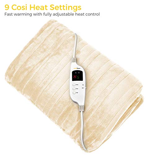 Cosi Home Manta Térmica Eléctrica, Extra Grande 180 x 130 cm 9 Niveles de Calor, Lavable en Lavadora, con Control Digital, Temporizador y Auto Apagado - Crema