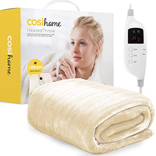 Cosi Home Manta Térmica Eléctrica, Extra Grande 180 x 130 cm 9 Niveles de Calor, Lavable en Lavadora, con Control Digital, Temporizador y Auto Apagado - Crema