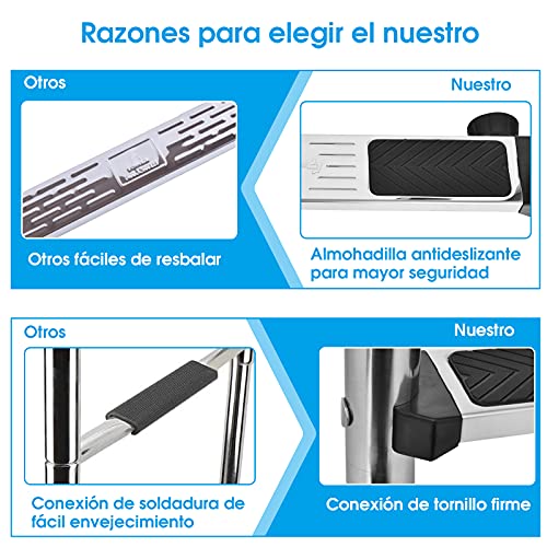 COSTWAY Escalera para Piscina con 2 Peldaños Escalera Antideslizante de Acero Inoxidable Capacidad Carga hasta 200kg,54,5 x 39 x 138,5 centímetros