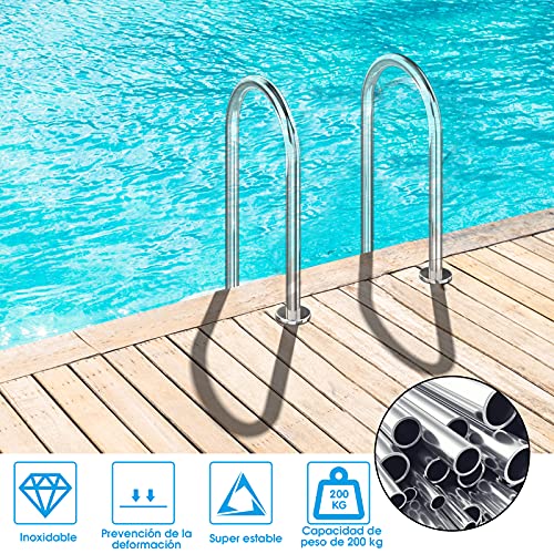 COSTWAY Escalera para Piscina con 2 Peldaños Escalera Antideslizante de Acero Inoxidable Capacidad Carga hasta 200kg,54,5 x 39 x 138,5 centímetros