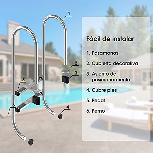 COSTWAY Escalera para Piscina con 2 Peldaños Escalera Antideslizante de Acero Inoxidable Capacidad Carga hasta 200kg,54,5 x 39 x 138,5 centímetros