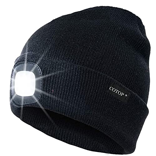 COTOP Gorro de Punto con luz, Unisex 4 LED cálido Gorro de Invierno Gorro con Manos Libres Iluminado Regalo Original para Amigos Hombres y Mujeres para Caminar de Noche, Acampar, Andar en Bicicleta