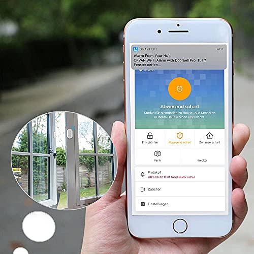 CPVAN Kit Alarma Puerta Casa, Interior Sistema Alarma con Sirena, 2 Sensores de Puerta y Ventana, 1 Mando a Distancia, Control App (WiFi Sólo 2,4 GHz), Ampliable, para Casa,Niños,Ancianos,Piso,Garaje