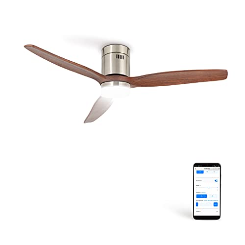 CREATE IKOHS WINDCALM DC STYLANCE NICKEL - Ventilador de Techo Wifi, con Mando a Distancia, 3 Aspas, Potencia de 40W, Ultrasilencioso, 132 cm de Diametro, 6 Velocidades (con luz - Madera oscura)