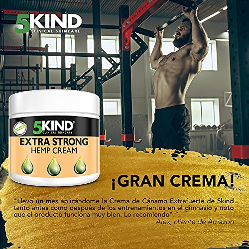 Crema Extrafuerte de Cáñamo Para El Alivio Del Dolor, La Tensión Y El Estrés En Las Articulaciones Y Músculos. Fórmula A Base De Aceite De Cáñamo Rica En Extractos Naturales Elaborada Por 5Kind.