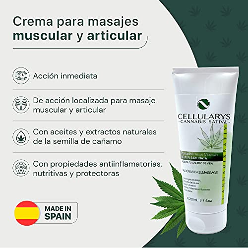 Crema muscular de Cannabis con aceite de semilla cañamo ecológico para tendinitis y dolores musculares / Espalda Cuello Rodillas Articulaciones / antiinflamatoria / Calmante dolor 200 ml