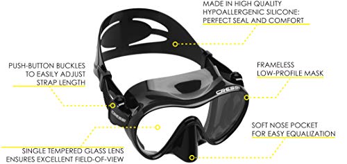 Cressi F1 Mask Máscara Monocristal Tecnología Frameless, Unisex, Negro, L