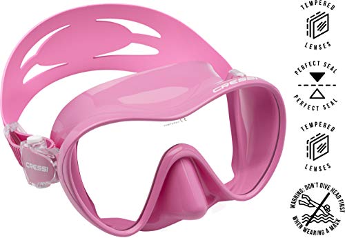 Cressi F1 Small Mask, Maschera Subacquea Monovetro Temperato del Tipo Frameless, Dimensioni ridotte Bambina, Rosa, S