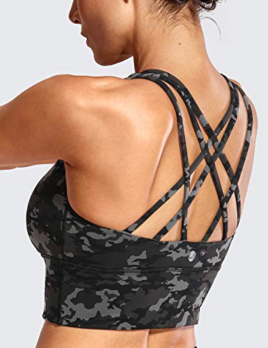 CRZ YOGA Mujer Sujetador Deportivo Yoga Strappy Copas Extraíbles Largo Top sin Aros Camo Multi 1 M