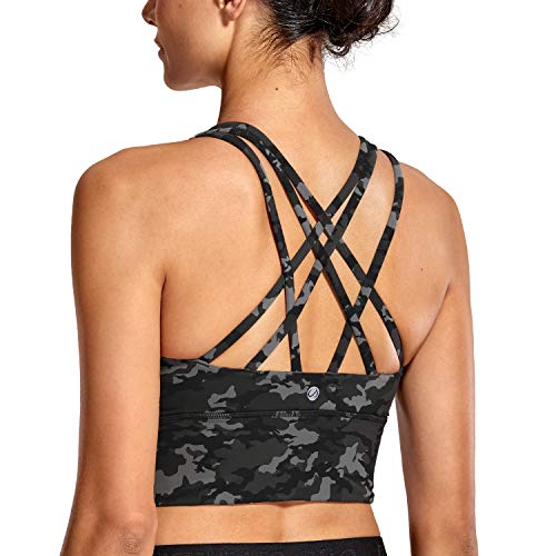 CRZ YOGA Mujer Sujetador Deportivo Yoga Strappy Copas Extraíbles Largo Top sin Aros Camo Multi 1 M