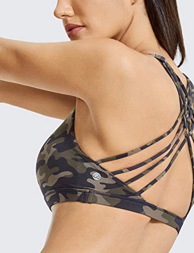 CRZ YOGA Sujetador Deportivo Mujer Sujetador de Yoga Almohadillas Extraíbles Strappy Sports sin Aros Camo Multi 10 M