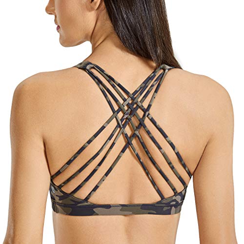 CRZ YOGA Sujetador Deportivo Mujer Sujetador de Yoga Almohadillas Extraíbles Strappy Sports sin Aros Camo Multi 10 M