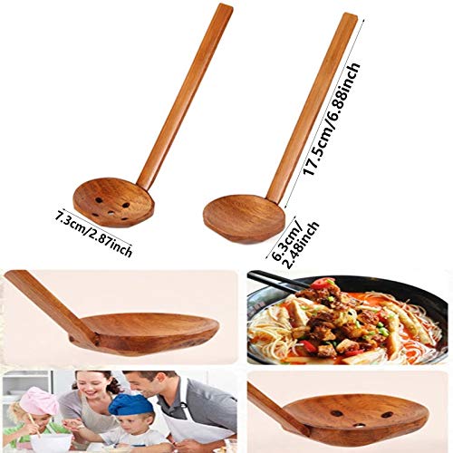 Cuchara de Madera Retro Cuchara Madera Mango Largo Cuchara de Tortuga Cuchara Bambú Dos Tipos de Cuchara de Sopa Cuchara Ranurada para Sopa de Ramen Olla Caliente Restaurante Cocina DoméStica 2 Piezas