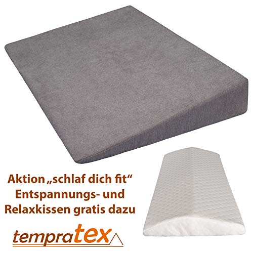 Cuña de Cama Ortopédica + Almohada anti-estrés! Cojín de Respaldo para Cama/Bucco/Sofa - Almohada de Elevación 90 x 60 cm; altura 12 cm (gris)