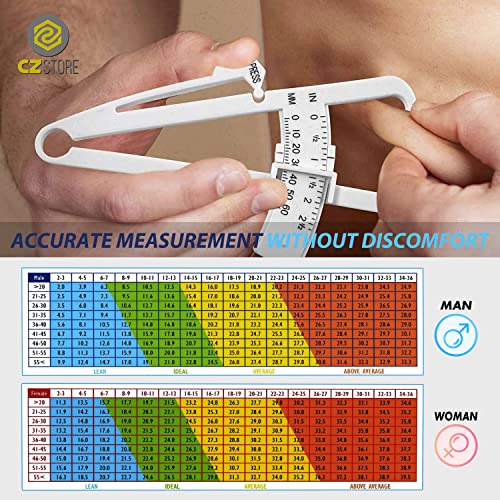 CZ Store Medidor de Grasa Corporal |✮GARANTÍA DE POR VIDA✮| Pinzas de Medición de Pliegues Cutáneos - Lectura Rápida, Fácil y Precisa - Manual de Instrucciones, Tabla, Guía de Ejercicios