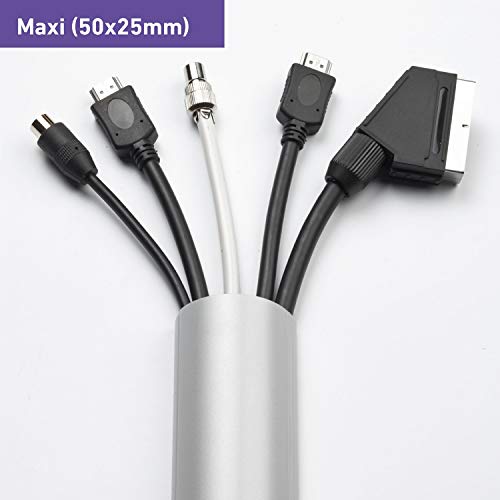 D-Line Maxi 1M5025A, Canaletas decorativas para cables de TV, Una solución cómoda que organiza y cubre los cables de TV en la pared - 50 x 25 mm y 1 metro de longitud con efecto aluminio