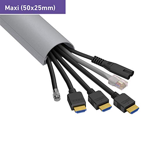 D-Line Maxi 1M5025A, Canaletas decorativas para cables de TV, Una solución cómoda que organiza y cubre los cables de TV en la pared - 50 x 25 mm y 1 metro de longitud con efecto aluminio