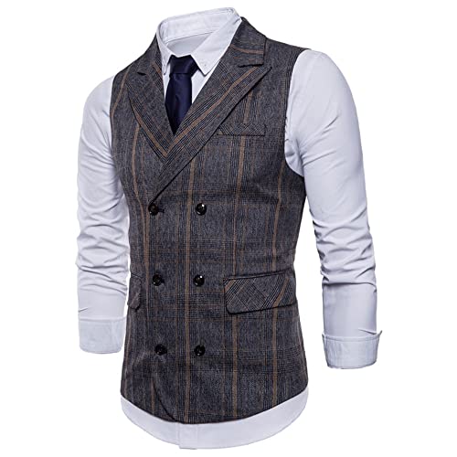 DaDuo Chaleco Hombres Vendimia Cuello V Cuadros Chaleco Chaqueta Hombres Slim Fit Business Host Work Banquete Bodas Traje Chaleco Hombres Classic Cómodo Chaleco Hombres