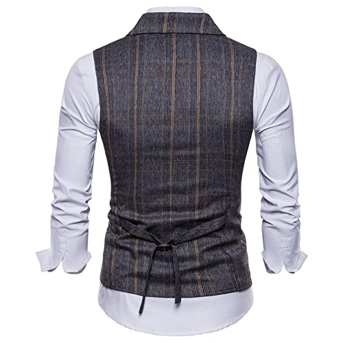 DaDuo Chaleco Hombres Vendimia Cuello V Cuadros Chaleco Chaqueta Hombres Slim Fit Business Host Work Banquete Bodas Traje Chaleco Hombres Classic Cómodo Chaleco Hombres