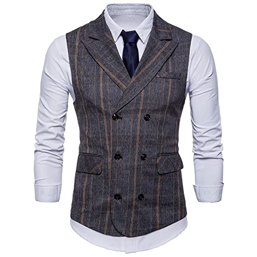 DaDuo Chaleco Hombres Vendimia Cuello V Cuadros Chaleco Chaqueta Hombres Slim Fit Business Host Work Banquete Bodas Traje Chaleco Hombres Classic Cómodo Chaleco Hombres