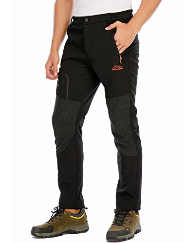 DAFENP Pantalones Trekking Hombre Impermeables Pantalones de Trabajo Termicos Montaña Senderismo Esqui Snowboard Invierno Polar Forrado Aire Libre (Small, A Negro)