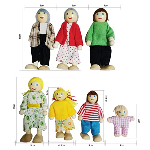 daiyanjing Happy Doll Family Miniatura 8 Personas Conjunto de Juguete Muñecas articuladas de Madera Niños Muppet Juguetes de simulación Personajes Vestidos con Cuentos