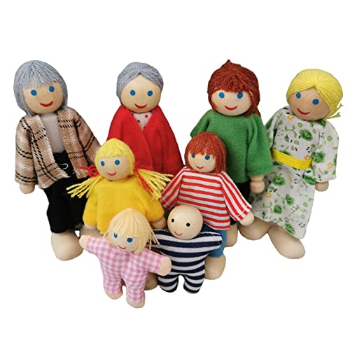 daiyanjing Happy Doll Family Miniatura 8 Personas Conjunto de Juguete Muñecas articuladas de Madera Niños Muppet Juguetes de simulación Personajes Vestidos con Cuentos