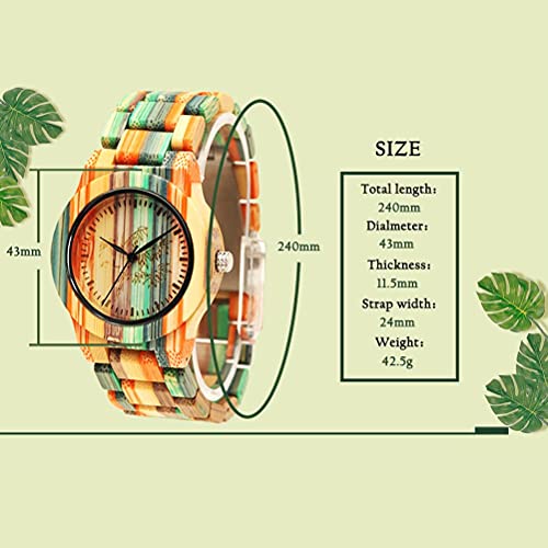 Dapuly Reloj de cuarzo de madera de bambú, hecho a mano, analógico, colorido, sencillo reloj de pulsera, par de brazaletes, arco iris, masculino, moderno, reloj de pulsera con ajuste para amor, rojo,