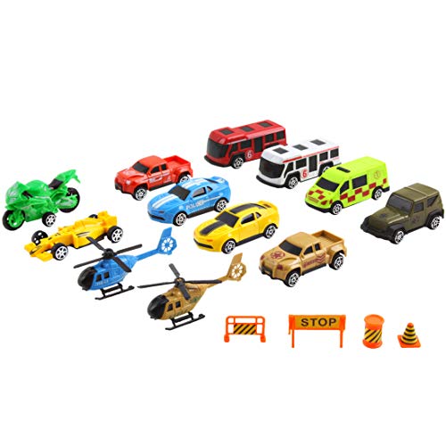 deAO Camión Transportador Maletín Portacoches Conjunto Playset Incluye Surtido Total de 12 Vehiculos y Accesorios