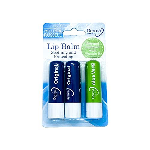 Derma Intensivo + Bálsamo Labial, Paquete de 3 Bálsamos Labiales (2 Bálsamo Labial Original + 1 Bálsamo Labial Aloe Vera)