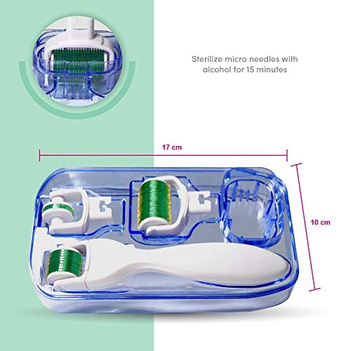 Derma Roller 3in1 Professional Dermaroller Titanium Needles -Medical Certifications Approved -Derma Microneedling Roller 0.5 mm, 1mm & 1.5mm for Body,Face,Areas Around Eyes, Nose & Lip.User Manual