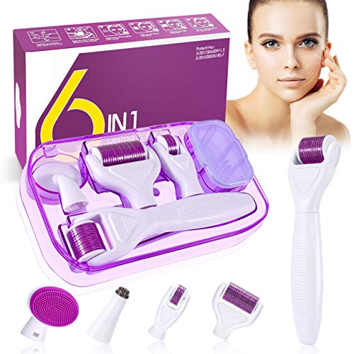 Dermaroller, Winpok 6 en 1 Derma Roller, Derma roller, Ideal para tratar cara, Anti-Edad, Antiarrugas, rodillo facial, por Ojos, Cara, Cuerpo (morado)