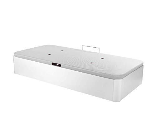 DHOME Canape Abatible Tapizado 3D Blanco con Apertura Normal o Lateral Esquinas MACIZAS de Haya y 29cm de capapacidad canapé Madera (90x190 30mm Ap. Lateral)