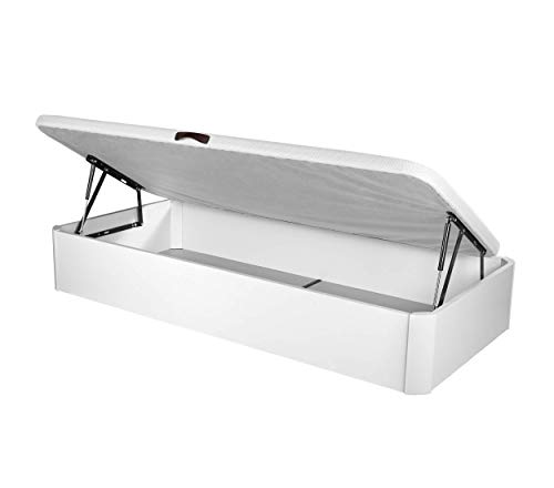 DHOME Canape Abatible Tapizado 3D Blanco con Apertura Normal o Lateral Esquinas MACIZAS de Haya y 29cm de capapacidad canapé Madera (90x190 30mm Ap. Lateral)