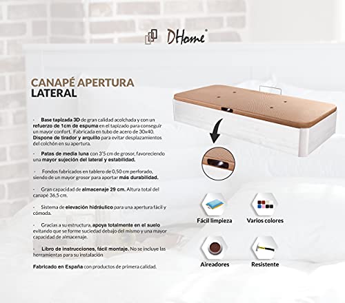 DHOME Canape Abatible Tapizado 3D Grosor 30mm con Apertura Lateral 4 válvulas Maxima Calidad Esquinas canapé Madera (135x190, Ártico Ap. Lateral)