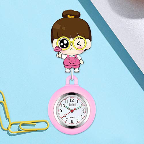 dihui Reloj de Enfermera Resistente al Agua,Reloj retráctil Lindo Reloj de Pecho, Bolsillo médico para Inodoro, Ojos Grandes niña,Reloj de Bolsillo con Broche