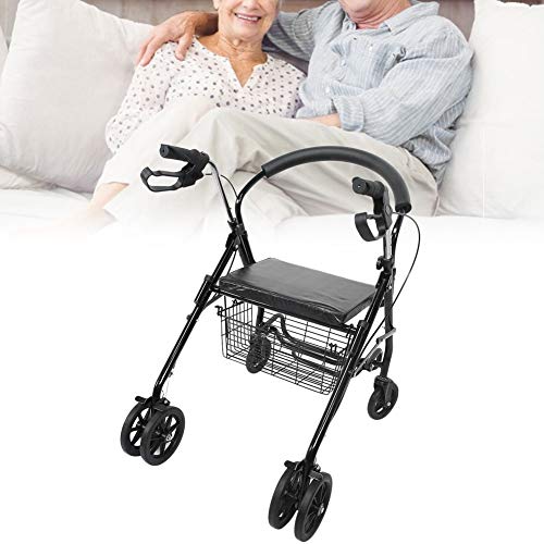 Dioche Andador con 4 ruedas plegable, Rollator con asiento de acero, para personas mayores o discapacitados, andador para personas mayores con cesta y 4 ruedas