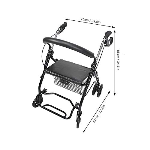 Dioche Andador con 4 ruedas plegable, Rollator con asiento de acero, para personas mayores o discapacitados, andador para personas mayores con cesta y 4 ruedas