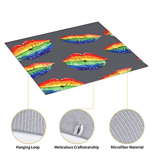 Dish Drying Mat LGBT Rainbow Lip Love Gay Lesbian Ultra Absorbent Microfiber Drying Mat Washable Drainer Pads Microfiber Dish Drying Mat 16 x 18 in