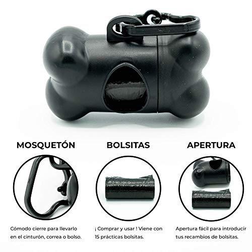 Dispensador bolsas cacas perro , Portabolsas excrementos perros , Porta bolsitas caca para mascotas con forma de hueso , Accesorios para Mascotas (Negro)