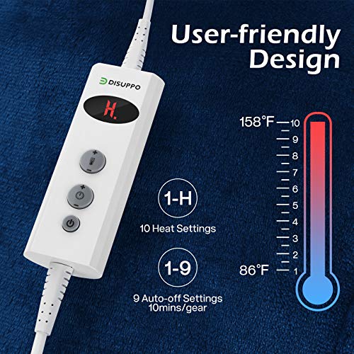 DISUPPO 60 X 100 cm Almohadilla Eléctrica Termica para Espalda y Hombros, Calentamiento Rápido con 10 Niveles de Temperatura, 90 minutos apagado automático Protección contra Sobrecalentamiento