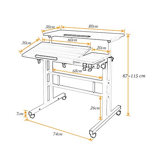 DlandHome Carro de Escritorio Sentado & de Pie Mesa de Escritorio móvil de Altura Ajustable para Sentarse Mesa Vertical de pie Escritorio móvil de la estación de Trabajo, Arce