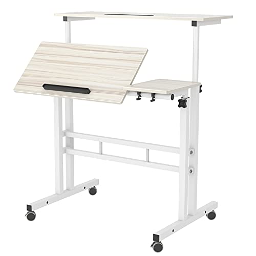 DlandHome Carro de Escritorio Sentado & de Pie Mesa de Escritorio móvil de Altura Ajustable para Sentarse Mesa Vertical de pie Escritorio móvil de la estación de Trabajo, Arce