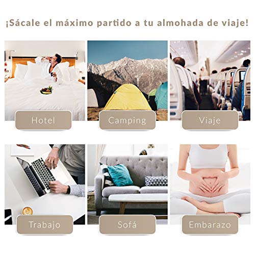 Don Descanso - Almohada de Viaje Viscoelástica Bamboo (42 x 24cm), Ergonómica, Antiácaros y Transpirable. Ideal para Coche y Avión, Alivia la Fatiga, Apoyo de Cabeza y Cuello. Fabricada en España