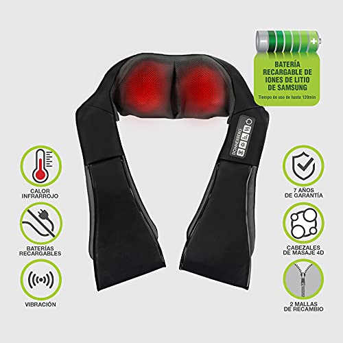 Donnerberg Masajeador de cuello y hombros inalambrico Shiatsu con batería recargable Samsung - Masajeador Cervical con vibración y calor infrarrojo - GARANTÍA DE 7 AÑOS - Calidad Alemana